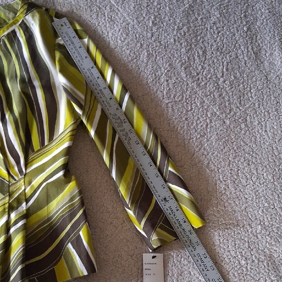 New Lafayette 148 New York Green and Brown Striped Blouse - Picture 4 of 7